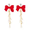 Kolczyki Dangle Red Bow Women's Fardrop Massel 2024 imitacja Pearl Luksusowy bankiet ślub dla damskich biżuterii