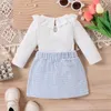 Clothing Sets Pudcoco Infant Baby Girl Fall Outfits Rib Knit Doll Collar Long Sleeve Rompers Buttons Plaid Skirts 2Pcs Clothes Set 0-24M