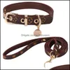 Dog Collars Leashes No Pl Dog Harness Designer Dogs Collar Leashes Set Classic Plaid Leather Pet Leash For Small Medium Cat Chihuahu Dh9Ux