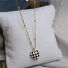 Pendants Hand-made Black And White Grid Heart Shaped Pendant Necklace 925 Silver Clavicle Chain Ins Style Japanese Korean Women Jewelry