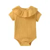 Één-stuks babymeisjes nieuwe rompers zomer korte mouw bodysuits 0312m pasgeboren peuters katoenen ruches playsuits overall onesie outfits