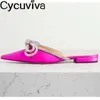 Casual Shoes Crystal Bow Knot Ankle Strap Flat Sandals Women Pointy Toe Satin Low Heel Summer Woman Sexy Wedding Party Sandalias Mujer