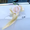 Decorative Flowers Champagne Artificial Silk Flower Rose Rearview Mirror Door Bow Tie Ribbon Wedding Car Decoration Arrangements Accessorie