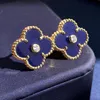 Projektantka Clover Studs kolczyka Vintage Four Leaf Clover Clover CHARKINGS STUDNIKA PAŁA MATOREK PEŁNYCH ZŁOTA STUDY AGATU DLA Kobiet biżuterii