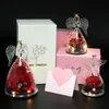 Faux Floral Greenery Angel Rose Gifts For Women Vriendin Eternal Flower In Angel Figurines Glass Cover met Led Light Mothers Valentijnsdag Gift T240422
