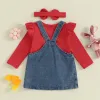 セットフォーカスノーム018m幼児の女の子の服セット3pcs長袖フリルromperウサギembroideryサスペンダードレスヘッドバンド