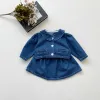 Set 2023 vestiti primaverili versione coreana Girls Denim bambola crollo top e gonna a due pezzi set da ragazza vestiti adorabili dolcemente dolce