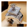 Anneaux Luxury Femelle Big Ring Set Fashion 925 Sier Love Bridal Promise Engagement Diamond vintage pour les femmes Drop Livrot Jewelry Dhakw