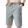 Shorts Sommer Solid Casual Shorts Männer hochwertige geschäftliche soziale elastische Taille Männer Shorts Eis Silk Beach Männlich loser Sport kurzer Hosen