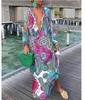 Lässige Kleider Women Boho drucken loser Strand elegant Retro Harajuku V-Ausschnitt Maxi Kleid sexy Langarm übergroß