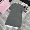 Basic & Casual Dresses Designer Spring/Summer Fashion Round Neck Bubble Sleeve Dress with Western Hem Contrast Letter Patch Short Skirt 2BPT