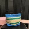 Designväska stor kapacitet vävd väska shopping stickning rand tyg väska hög kvalitet lady två färger crossbody väska sommar strand mode väska