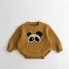 Sweaters 2023 Autumn Winter New Cartoon Pullover Sweater Boys Pocket Panda Knitted Shirt Girls Loose Cute Tops Children Allmatch Clothes