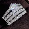 Wedding Rings Trendy Hollow Set Rings Full Bling Iced Out CZ Stone Luxury Women Wedding Engagement Rings 2Pcs Set Jewelry Drop Shipping