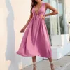 Casual Dresses Summer Dress Women Sexig Deep V-Hals Front Bandage Beach Sleeveless midja Hollow Pleated Thin Soe-Up Vest Club Wear