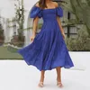 Casual klänningar Kvinnor Summer Solid Color Puffy Sleeve One Shoulder Layered Pleated Floaty Beach Boho Dress Hi Low For Women