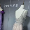 Платья для вечеринок великолепные серебряные стоки ручной работы вечернее платье с длинной щелью русалки V шея из тюля бисера