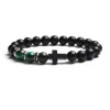 Hilos de moda religión cross hombres mujeres 8 mm de piedra natural ojo de tigre negro ágata mate negro brazalete pulsera elástica joyería