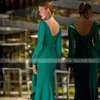 Festklänningar grön bröllopsklänning långa ärmar båt hals sjöjungfru aftonklänningar för kvinnor hög slits rygg rygglös trumpet formell