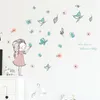 Wall Stickers Cartoon Cute Girl Flying Butterfly Flowers For Kids Room Decoration Baby Nursery Decals PVC DIY