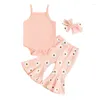 Set di abbigliamento bambine abiti estivi set alla moda nato pagliaccio senza maniche infantile con pantaloni bagliori di stampa floreale e fascia da 3 pc abiti