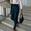 Kvinnor Pants Solid Color Byxor Hög midja faux läderpennor med dragkedjedekor multi fickor för kvinnor smal passande länge