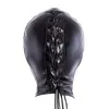 Party Supplies Adult Sex Toys Full-head Cover Mask Nose Hole Back Lace-up PU Leather Balaclava Headgear Catsuit Accessory