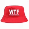 Berets WTF Where The Food Print Bucket Hat Hunting Fishing Outdoor Unisex Fisherman