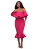 Plus Size Womens Ruffled Sexy Off Shoulder Autumn Dress