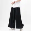 Calça masculina estilo chinês coton linho homens verão harajuku streetwear largura perna larga masculino de cintura elástica solta calças casuais