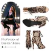 Sapatos de dança hroyl baile salão feminino leopardo peixe peixe bocal de renda frontal steletto botas de jazz de salto alto de salto alto tamanho grande