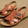 Sandaler män skor sommar äkta läder mode casual toffles man plus size romersk strand gladiator hög kvalitet