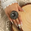 Wedding Rings Unique Boho Crystal Stone Ring Big Round For Women Vintage Female Party Jewelry Birthday Gift 2024 Fashion