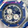 AP DIVE Pols Watch Royal Oak Offshore Series 26400so Blauwe keramische cirkel blauw gezicht Witte timingschijf Datum Automatisch mechanisch horloge