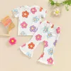 Clothing Sets Kids Girls Summer Outfits Floral/Watermelon Print Short Sleeve T-Shirt And Elastic Flare Pants Cute 2 Piece Clothes