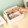 Bins Students Children Marker Pen Holder with Wooden Handle Large Capacity Stationery Notebooks Storage Box Office Desktop Organizer