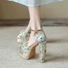 Sandaler Luxury Pearl Rhinestone Design Sunflower Open Toe Sandals Retro Wedding Bride 14cm High Heels New Sexy Summer 34-43 Women Shoesl2404