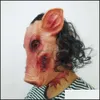 Masks Roanoke Pig Wholesale-scary Party Mask Adts Fl Face Animal Latex Halloween Horror Masquerade with Black Hair H-0061 Dhwxl