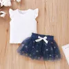 衣類セット2PCS子供の女の子の服セットノースリーブトップス+スパンコールメッシュショートスカートパンツファッション素敵な夏の服1〜6年