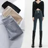 Women's Jeans GUUZYUVIZ High Waist Button Fluffy Denim Pencil Pants For Women Black Casual With Cashmere Push Up Thick Warm Skinny Femme