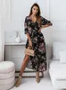 2024 Women's Fashion V-neck Slim Fit Side Split Chiffon Printed Dress F42432