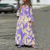 Lässige Kleider V-Ausschnitt Maxi Kleid Women Bohemian Langstil mit farblich passenden Druck Feder Patchwork Sommer