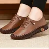 Casual Shoes Women's Sports 2024 Fashion Pu Leather Round Toe Lace-Up Grunt Mouth Loafers Spring Flat Non-Slip Mom