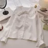 Shirt Spring Autumn Vintage Vintage Long Fareeve Fareeve Peter Pan Collar Women Bluse Suduroy Tops Student Teenage Girl Shirt White Shirt