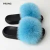 Toffel kvinnor päls tofflor sommar äkta räv päls päls glider damer plysch inomhus utomhus flip flops kvinna hus skor platt fluffig sandal2404