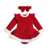 One-Pieces Mababy 024m Christmas Baby Baber Roup Ramper Newborn Toddler Bild Girl Velvet Ruffle Jumpsuit de Nouvel An Costumes D01