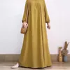 Etniska kläder zip-up o-hals abayas för kvinnor solid stretch manschett klänning enkel muslim a-line klänningar femme kalkon dubai vestido kaftan