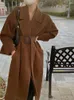 Damengrabenmäntel Frühling Herbst Windbreaker Gürtel eleganter Mantel weiblicher Reverskragen Lange Jacke Vintage Ladies Ärmel lässig