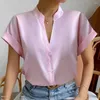 Camicette da donna donna camicia a colori solidi eleganti a v stampante blusa per il collo per il tragitto formale a manica corta