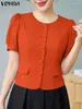 Blouses pour femmes Vonda Femmes Summer Elegant Shirts 2024 Couchons courts à manches courtes Colore Color Solide Tops Office Of Style Blusas